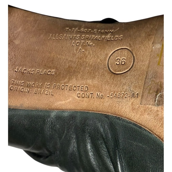 All Saints Jacks Place Shri Pleated Black Leather Peep Toe Stiletto Ankle 6 - Picture 9 of 12